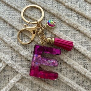 Pink Monogram Letter E Sequin Keychain w/ Tassle NWOT Charm